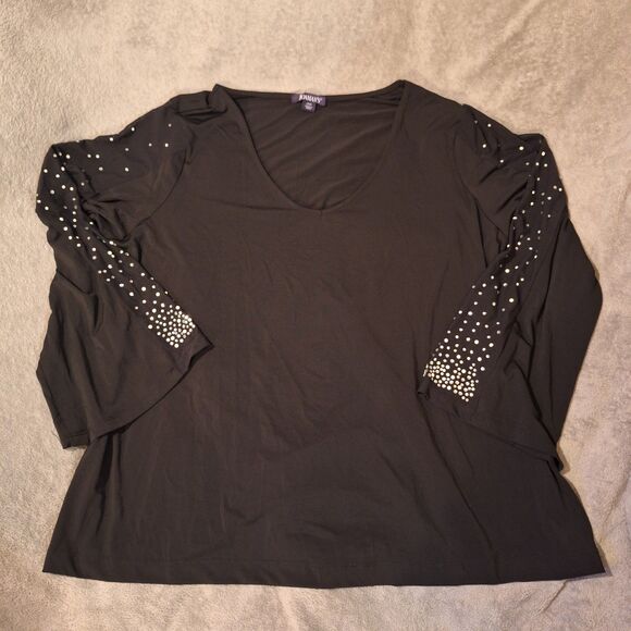 ROAMAN'S Black Long Sleeve Blouse Sequin Sleeves Plus size 20W - Picture 1 of 6